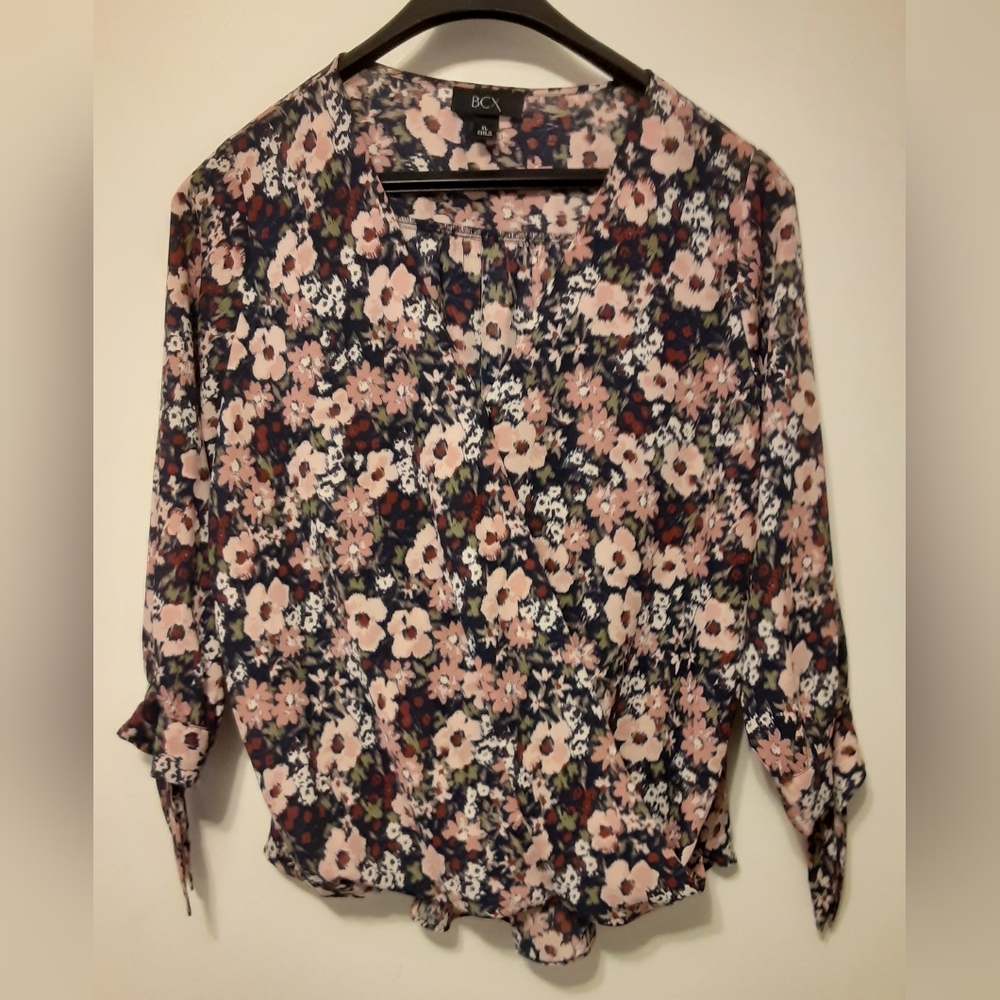 BCX Floral Top XL – Navy & Blush 3/4 Sleeve Blouse 🌸✨
